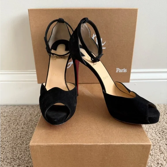 Christian Louboutin Aketata 120 Black Suede Platform Sandal - Picture 12 of 14